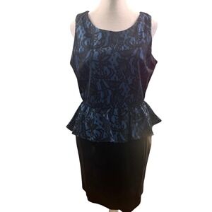 NWOT Three Hearts Women Blue Black Floral Lace Peplum Sheath Dress XL Sleeveless